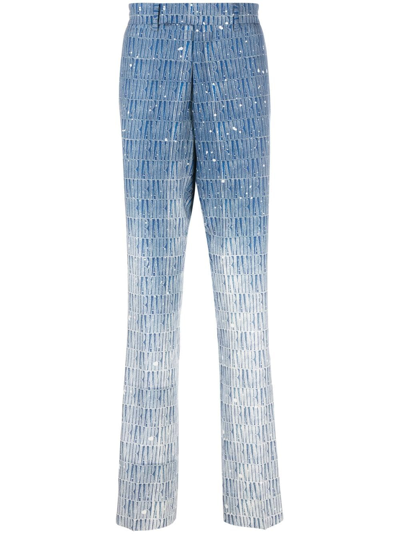 Shop Amiri Logo-print Wool-blend Trousers In Blue