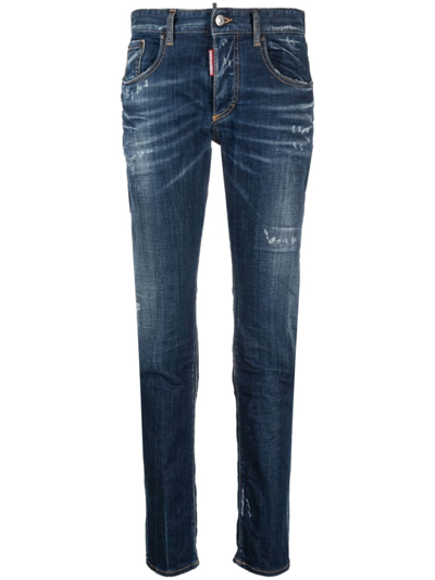 Shop Dsquared2 24/7 Distressed Skinny Jeans In Blue