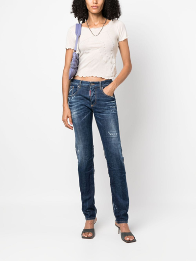 Shop Dsquared2 24/7 Distressed Skinny Jeans In Blue