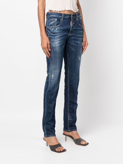 Shop Dsquared2 24/7 Distressed Skinny Jeans In Blue