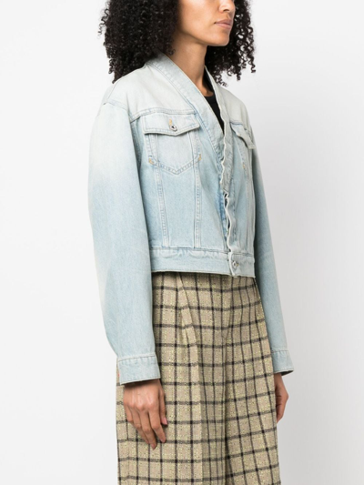 Shop Kenzo Faded-effect Cropped Denim Jacket In Blue