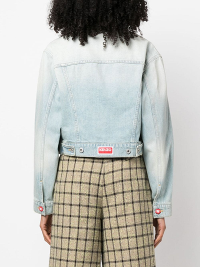 Shop Kenzo Faded-effect Cropped Denim Jacket In Blue