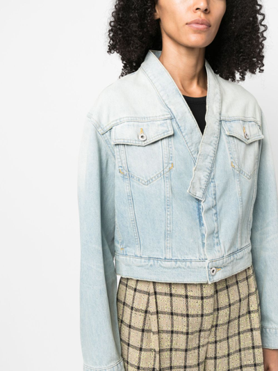 Shop Kenzo Faded-effect Cropped Denim Jacket In Blue