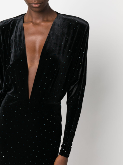 Shop Alexandre Vauthier Rhinestone-embellished Plunge Dress In Black