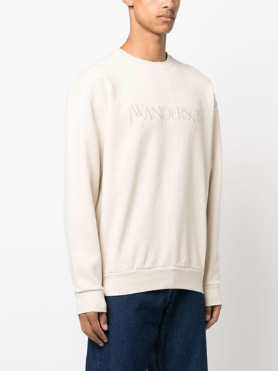 Shop Jw Anderson Logo-embroidered Cotton Sweatshirt In Neutrals