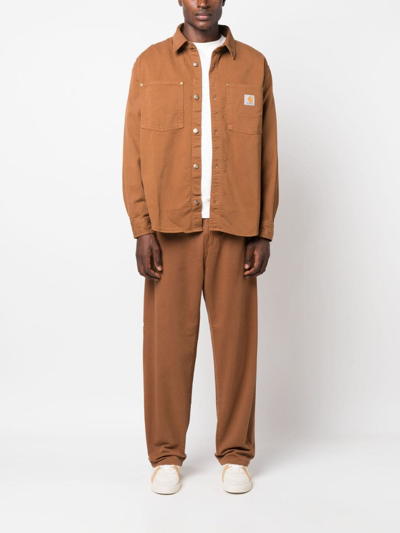 Shop Carhartt Straight-leg Cotton Trousers In Brown