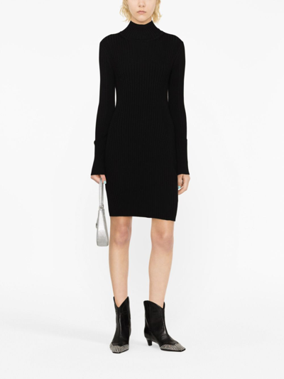 Shop Rabanne High-neck Ribbed-knit Minidress In Black