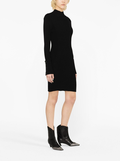 Shop Rabanne High-neck Ribbed-knit Minidress In Black