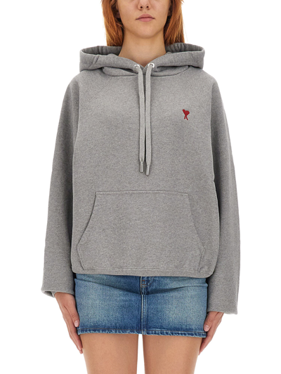 Shop Ami Alexandre Mattiussi Sweatshirt With Logo Embroidery In Grey