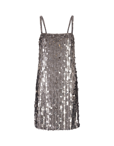 Shop P.a.r.o.s.h Silver Full Sequins Gender Mini Dress In Argento