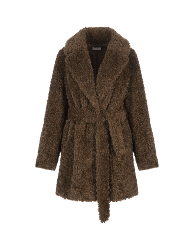 Shop P.a.r.o.s.h Perform Midi Coat In Brown Faux Fur In Marrone