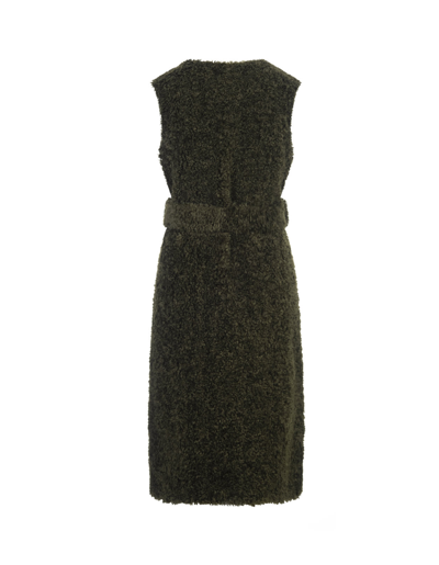 Shop P.a.r.o.s.h Perform Long Sleeveless Jacket In Olive Green Faux Fur In Verde