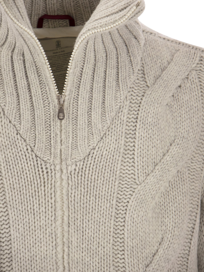 Shop Brunello Cucinelli Cashmere Knit Outerwear With Down Filling In Grey
