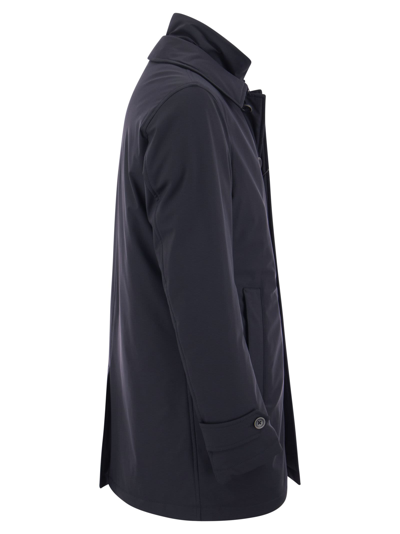 Shop Herno Long Down Jacket With Buttons In Navy Blue