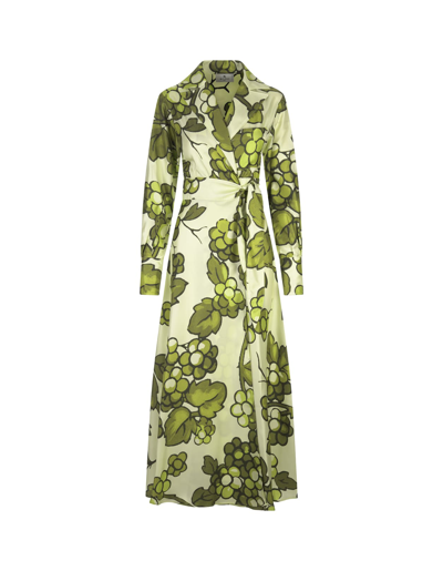 Shop Etro Green Wrap Long Dress With Berries Print In Verde