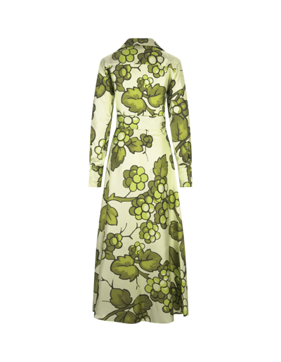 Shop Etro Green Wrap Long Dress With Berries Print In Verde