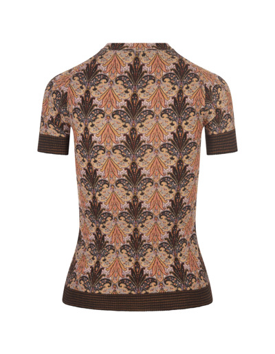 Shop Etro Brown Knit T-shirt With Paisley Print In Marrone