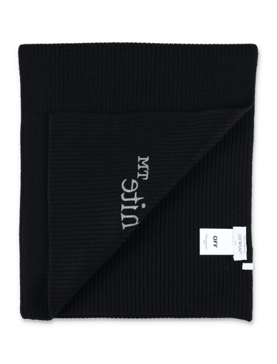 Shop Off-white Bookish Knit Scarf In Black/silver
