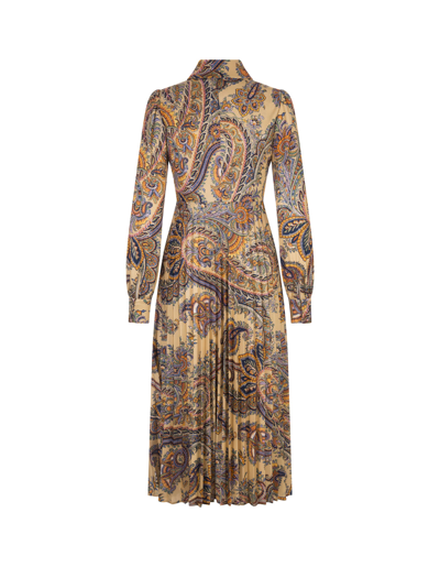 Shop Etro Beige Midi Shirt Dress With Paisley Ramage Motifs In Marrone