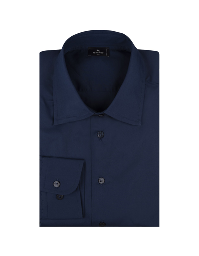 Shop Etro Navy Blue Shirt With Embroidered Logo And Printed Undercollar