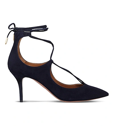 Shop Aquazzura Christy 75 Suede Courts In Navy