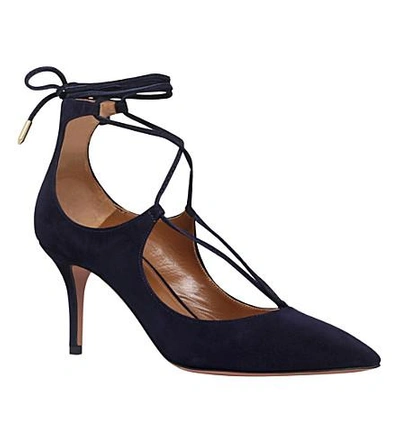 Shop Aquazzura Christy 75 Suede Courts In Navy