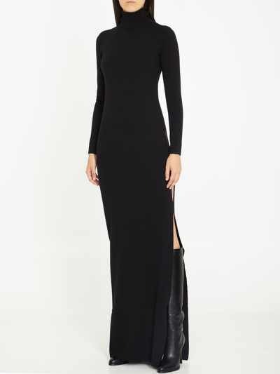 Shop Saint Laurent Long Dress In Wool In Black