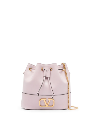 Shop Valentino Pink Vlogo Signature Leather Bucket Bag
