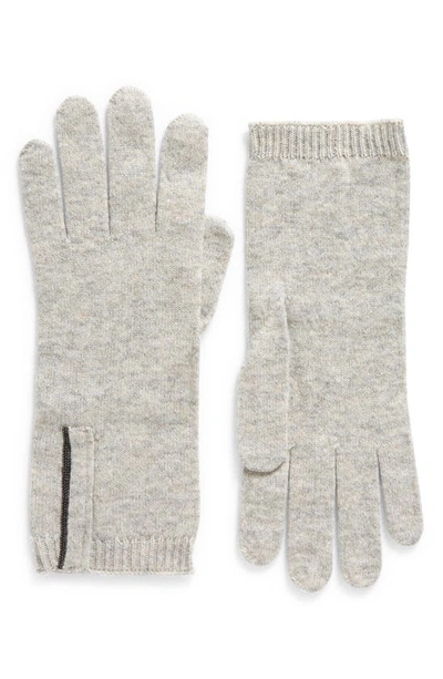Shop Brunello Cucinelli Monili Detail Cashmere Gloves In C8920 Greige