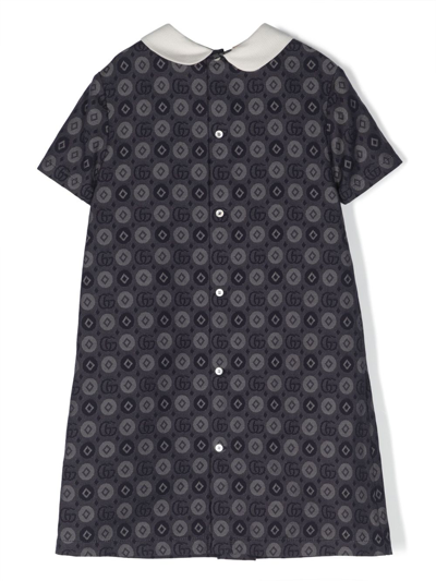 Shop Gucci Monogram-pattern Linen Dress In Blue