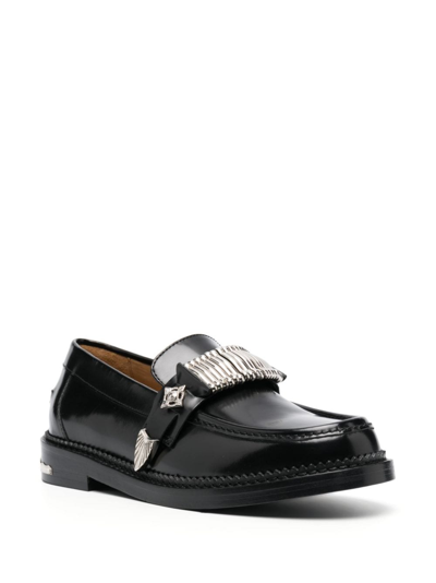 Shop Toga Buckle-detail Leather Loafers In Black
