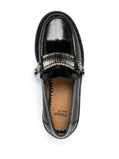 Shop Toga Buckle-detail Leather Loafers In Black