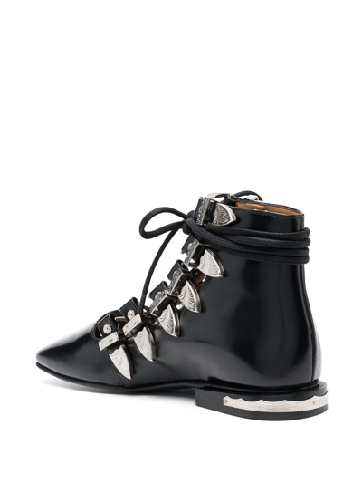 Shop Toga Buckled Lace-up Leather Sandals In Black