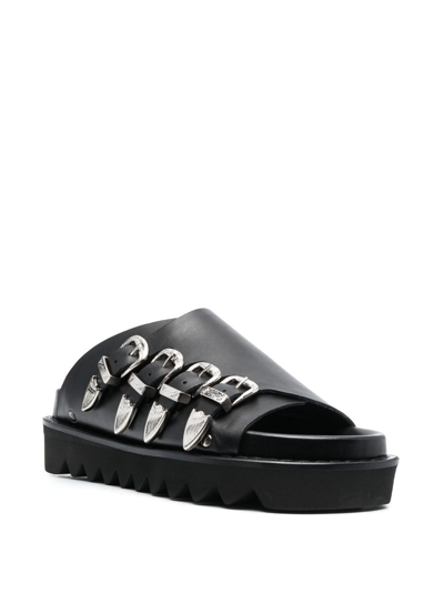 Shop Toga Western-buckle Leather Slides In Black