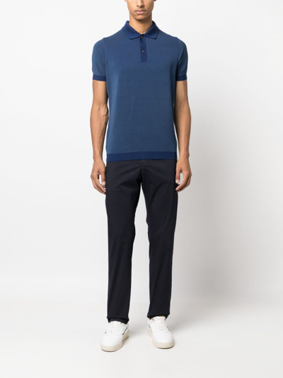 Shop Paul & Shark Short-sleeved Knitted Polo Shirt In Blue