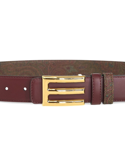 Shop Etro Paisley-print Reversible Belt In Red