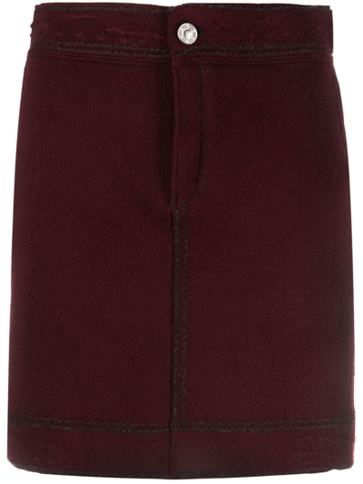 Shop Barrie Contrast-stitch Denim-effect Miniskirt In Red