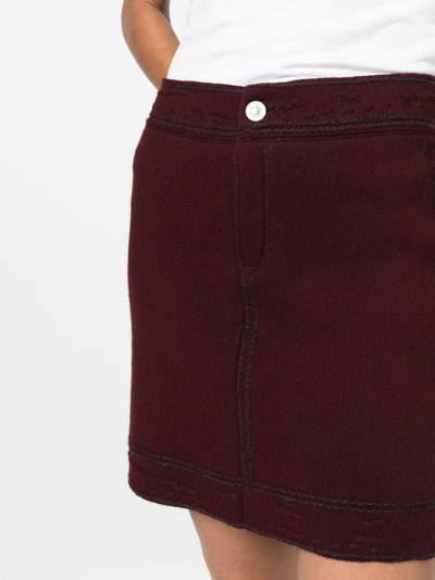 Shop Barrie Contrast-stitch Denim-effect Miniskirt In Red