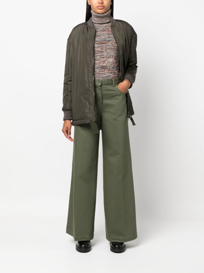 Aspesi Cotton High Waist Wide Leg Trousers In Green