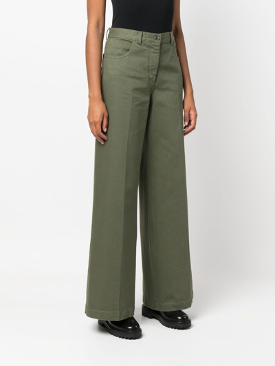Aspesi Cotton High Waist Wide Leg Trousers In Green