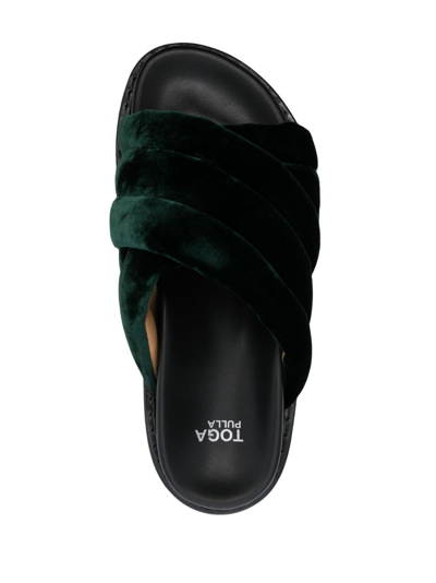 Shop Toga Studded 50mm Velvet Slides In Green