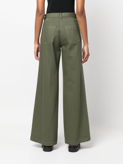 Aspesi Cotton High Waist Wide Leg Trousers In Green