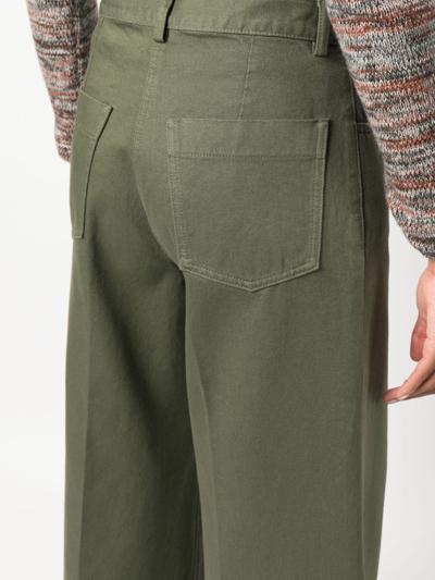 Aspesi Cotton High Waist Wide Leg Trousers In Green