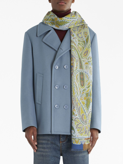 Etro Paisley-print Frayed-trim Scarf In Green