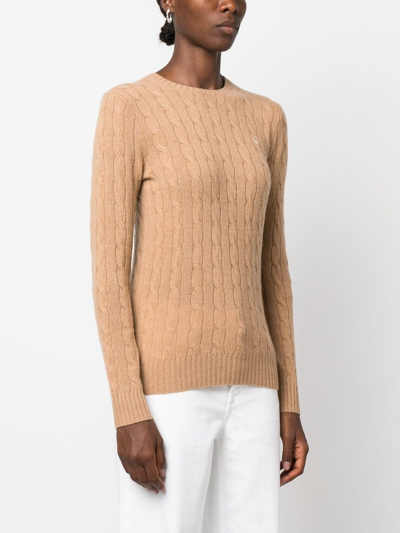 Shop Polo Ralph Lauren Polo Pony Cable-knit Jumper In Brown