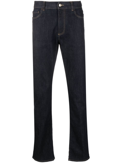 Shop Canali Slim-cut Cotton Jeans In Blue