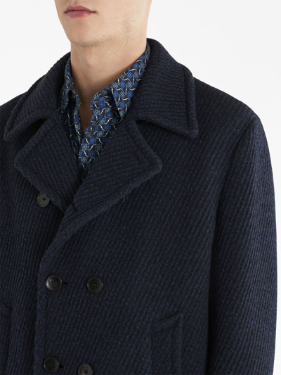 Shop Etro Notched-collar Double-breasted Coat In Blue