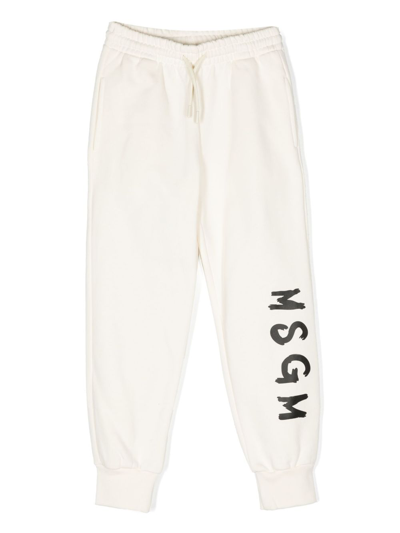 Shop Msgm Logo-print Cotton Track Pants In Neutrals