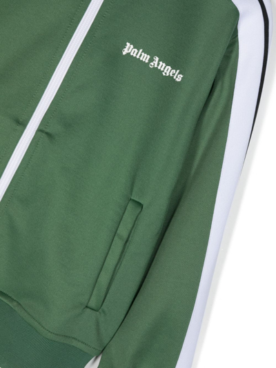 Shop Palm Angels Logo-print Zip-up Track Jacket In Green