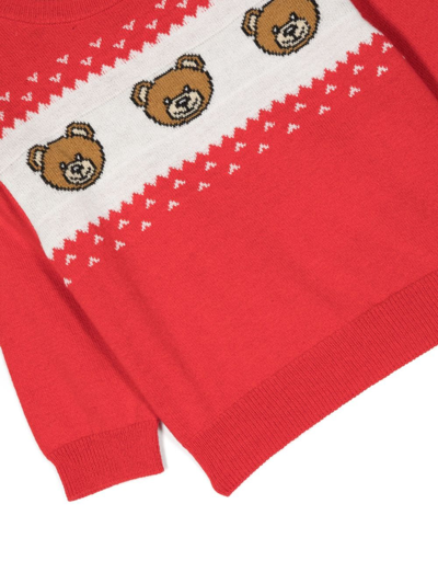 Shop Moschino Bear-print Intarsia-knit Jumper In Red